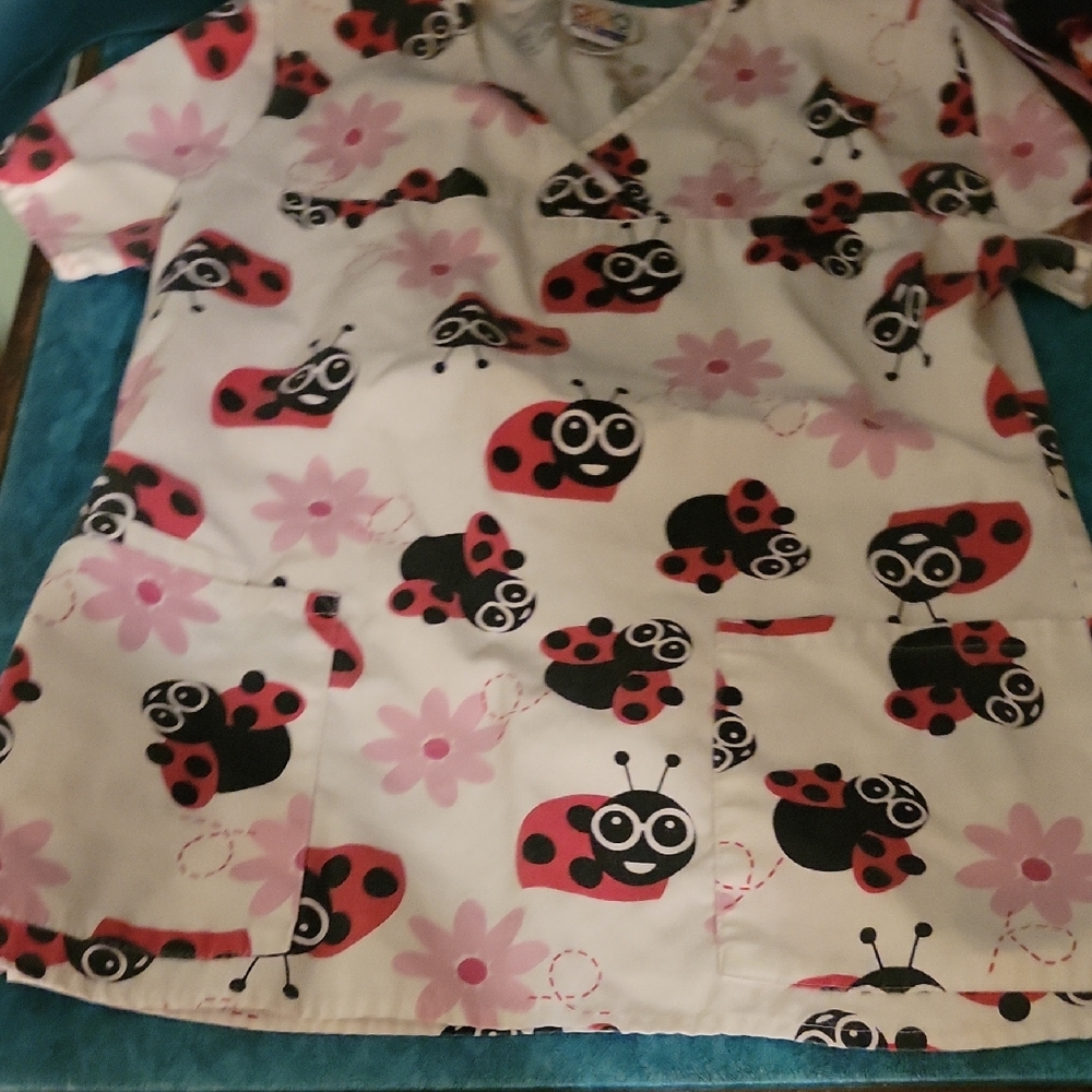 Womans Ladybug Scrubs   - Pink-Red and Black